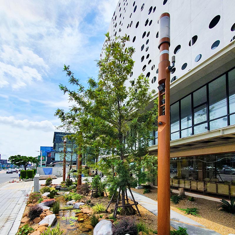 DaVinci Pole Light & System With MicroPRIM 2 DaVinci smart poles installed outside of Ligman's international headquarters
